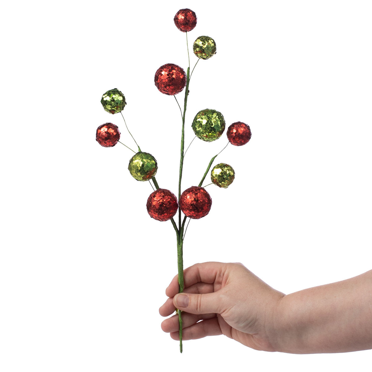 14" Glitter Ball Spray: Red & Lime Green Lifestyle Photo
