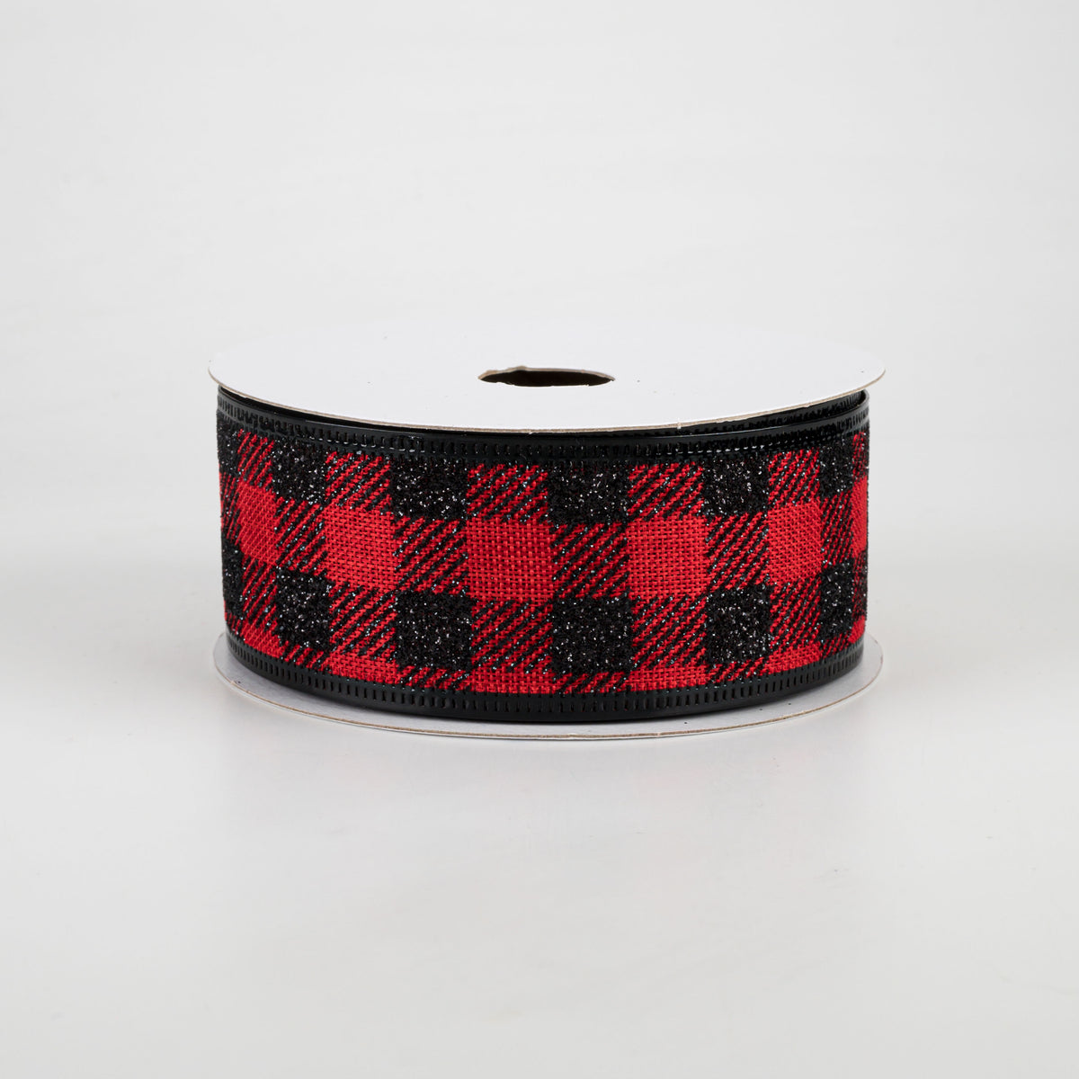 1.5" Glitter Buffalo Plaid Ribbon: Red & Black (10 Yards) Item Number: 75022-09-12