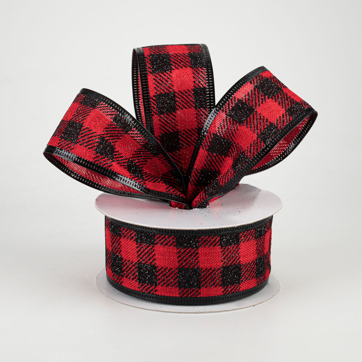 1.5" Glitter Buffalo Plaid Ribbon: Red & Black (10 Yards) Lifestyle Photo