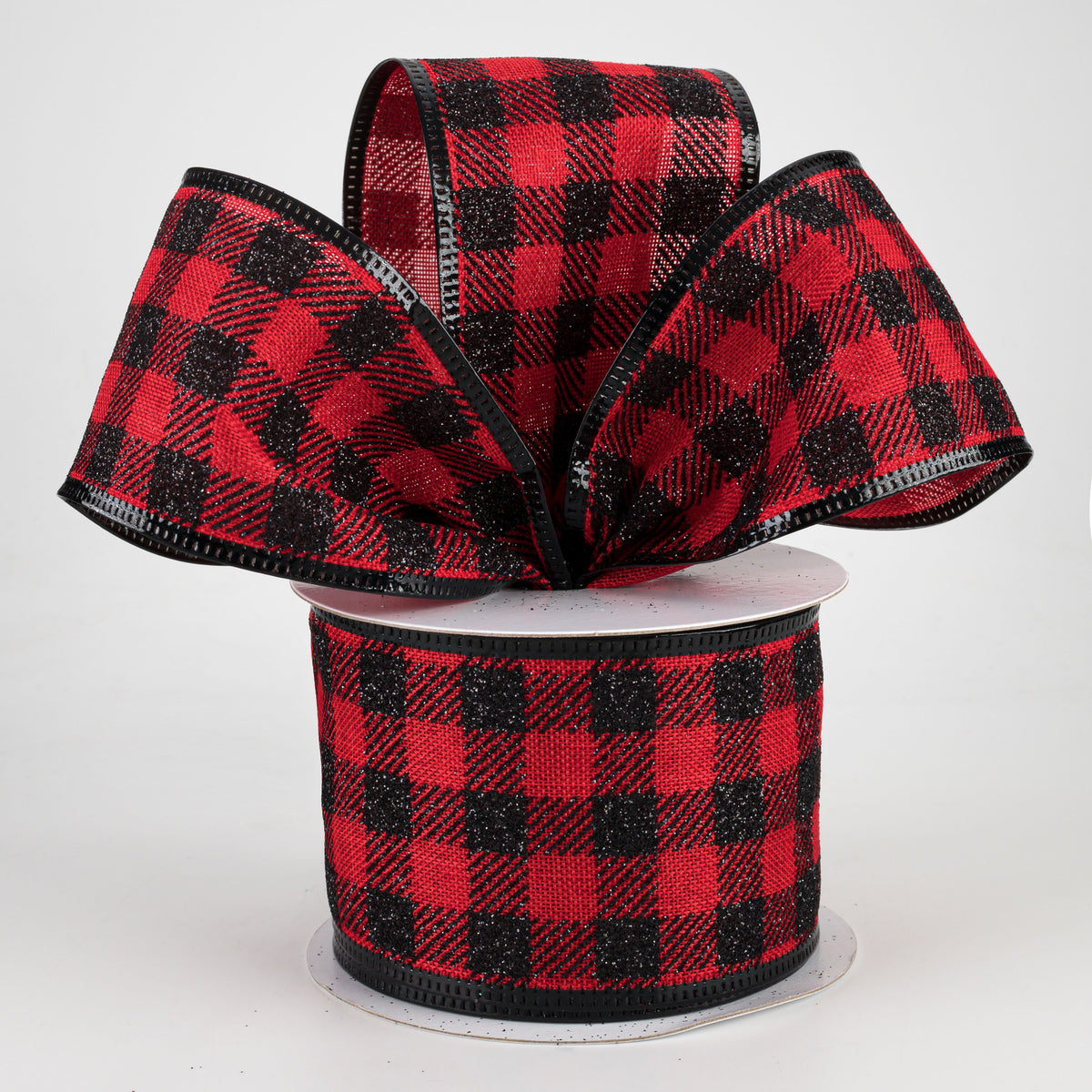 2.5" Glitter Buffalo Plaid Ribbon: Red & Black (10 Yards) Lifestyle Photo