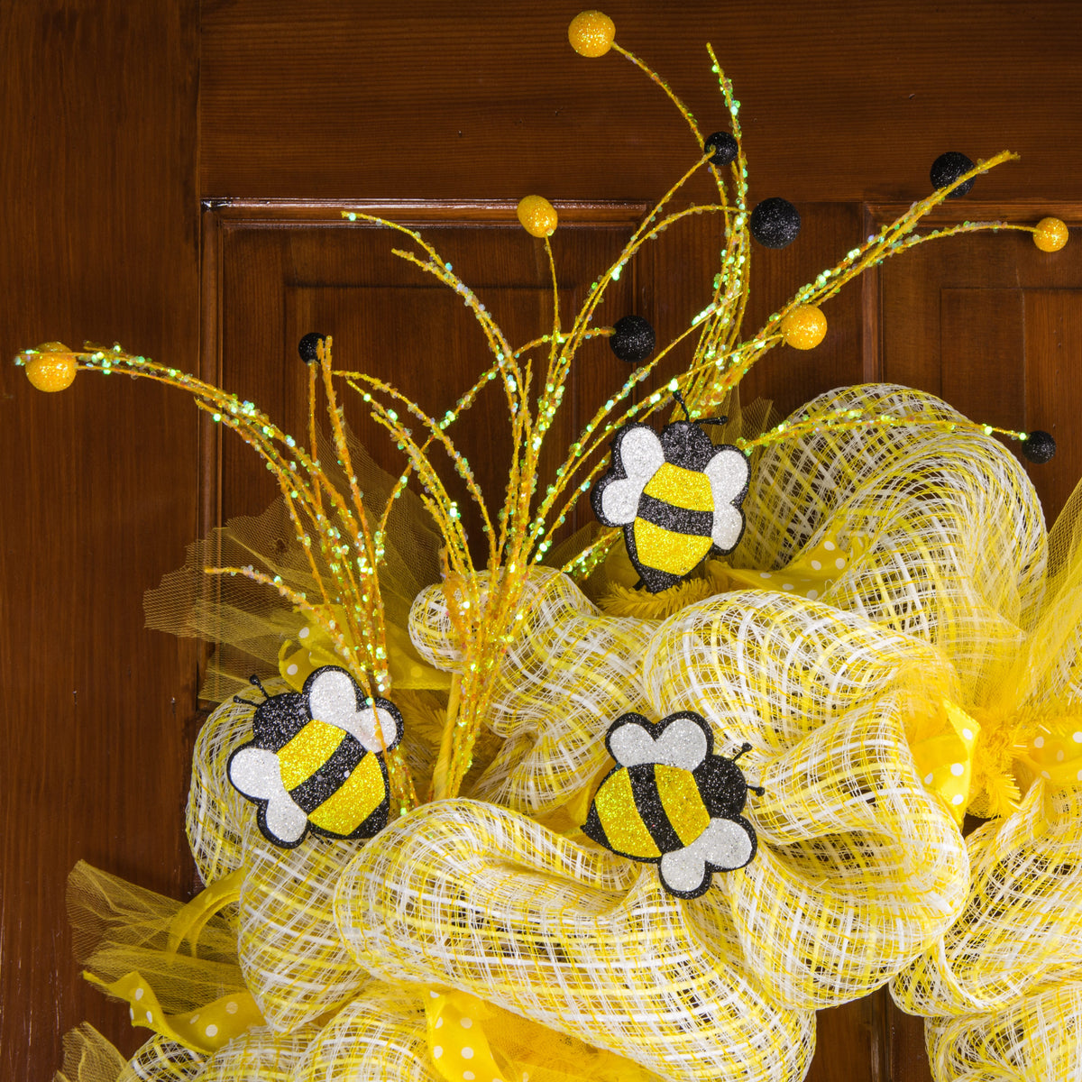 28" Glitter Bumble Bee Ball Spray: Yellow, Black & White Lifestyle Photo