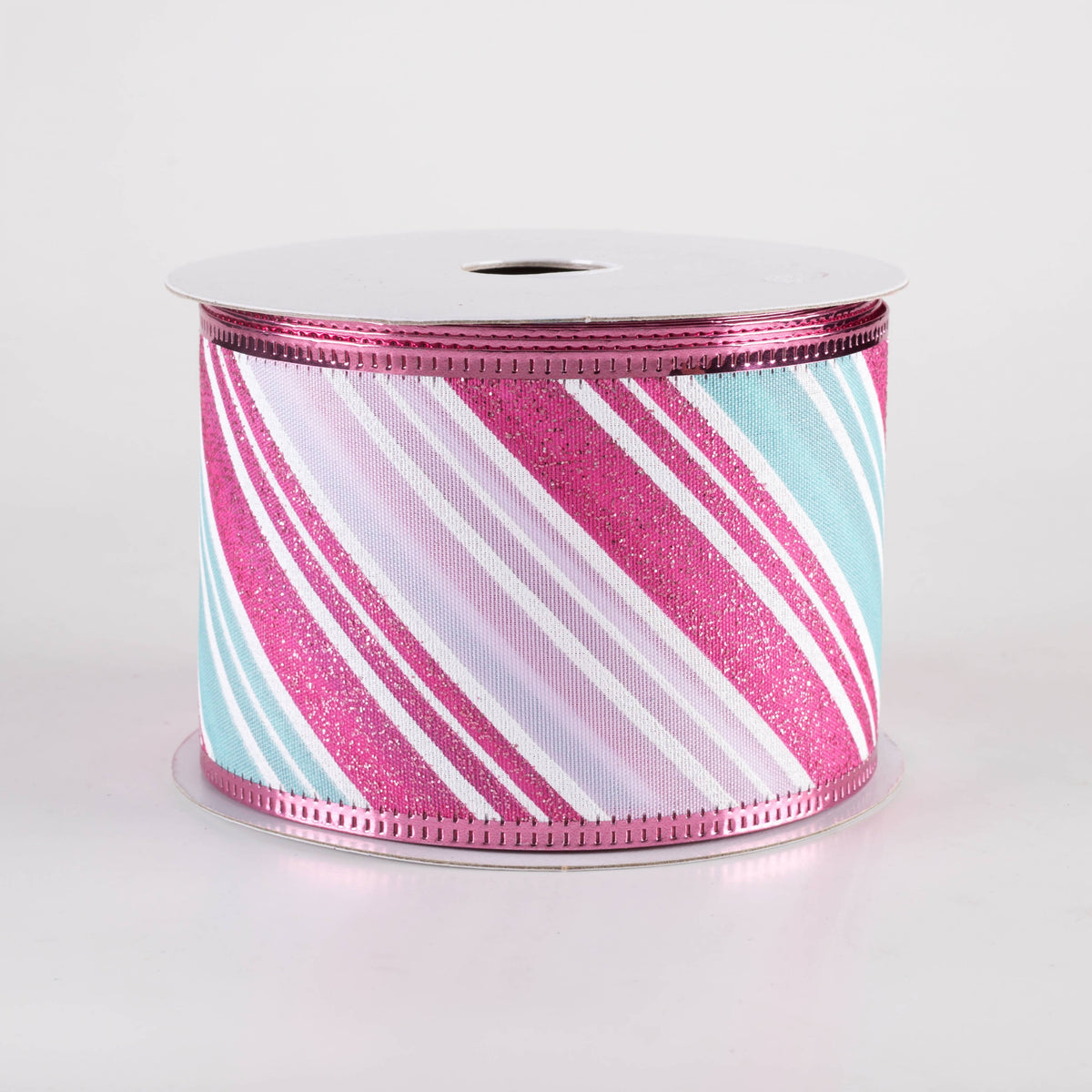 2.5" Glitter Candy Cane Stripe Ribbon: Lavender, Pink & Blue (10 Yards) Item Number: 76463-40-44