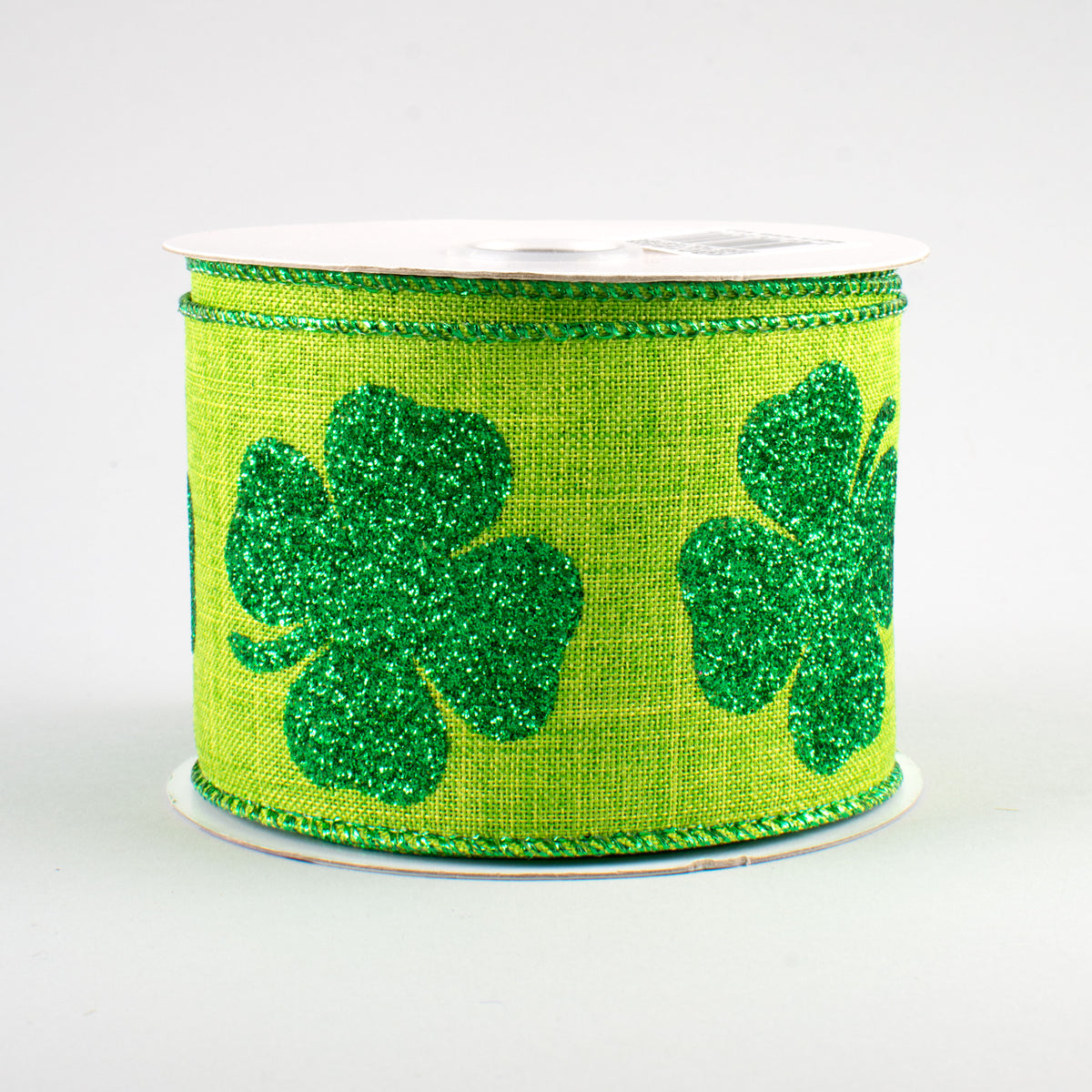 2.5" Glitter Clovers Ribbon: Fresh Green (10 Yards)