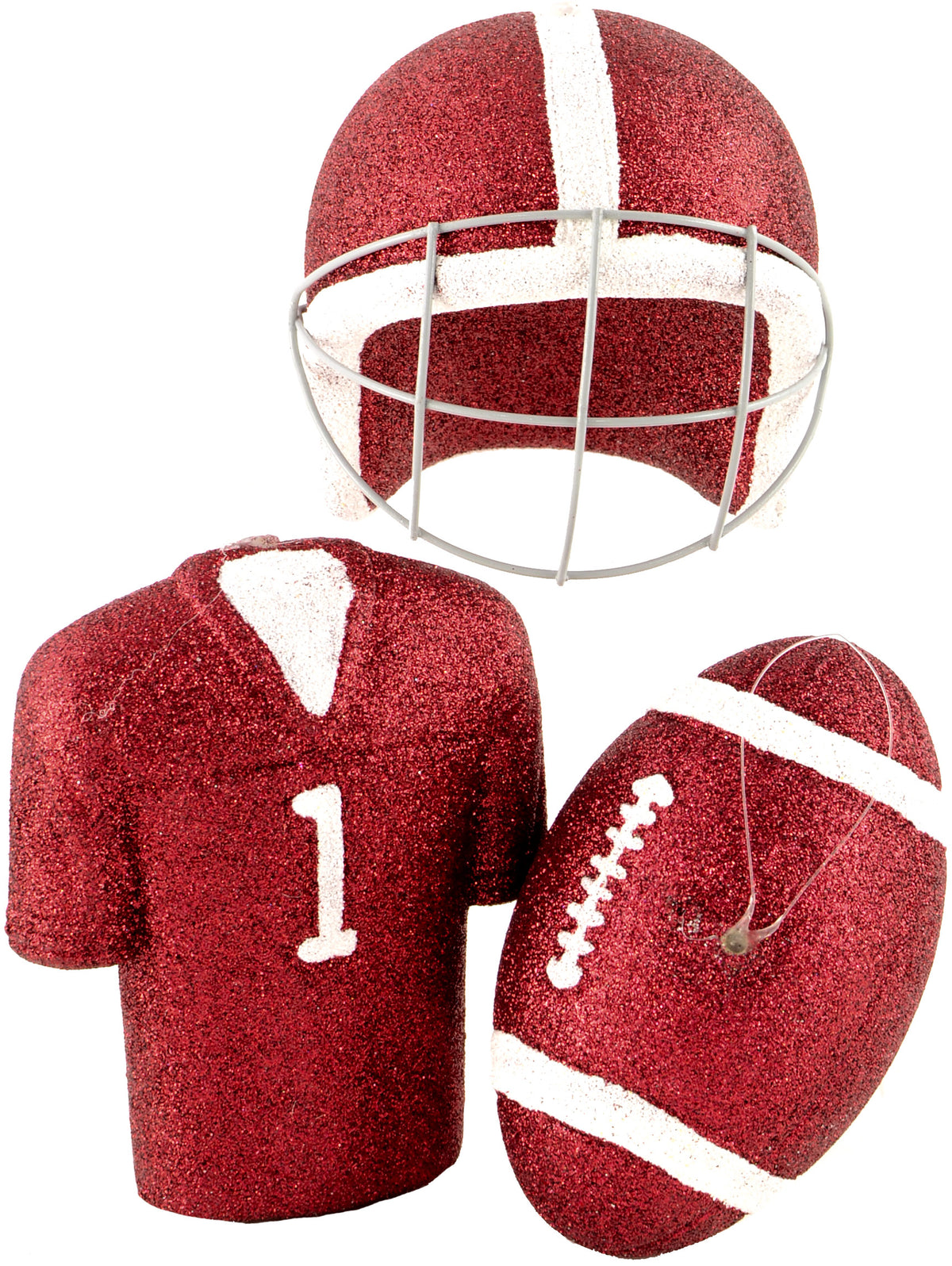Glitter Football Ornament Assortment: Crimson & White (Set of 3) Item Number: MS1300E1