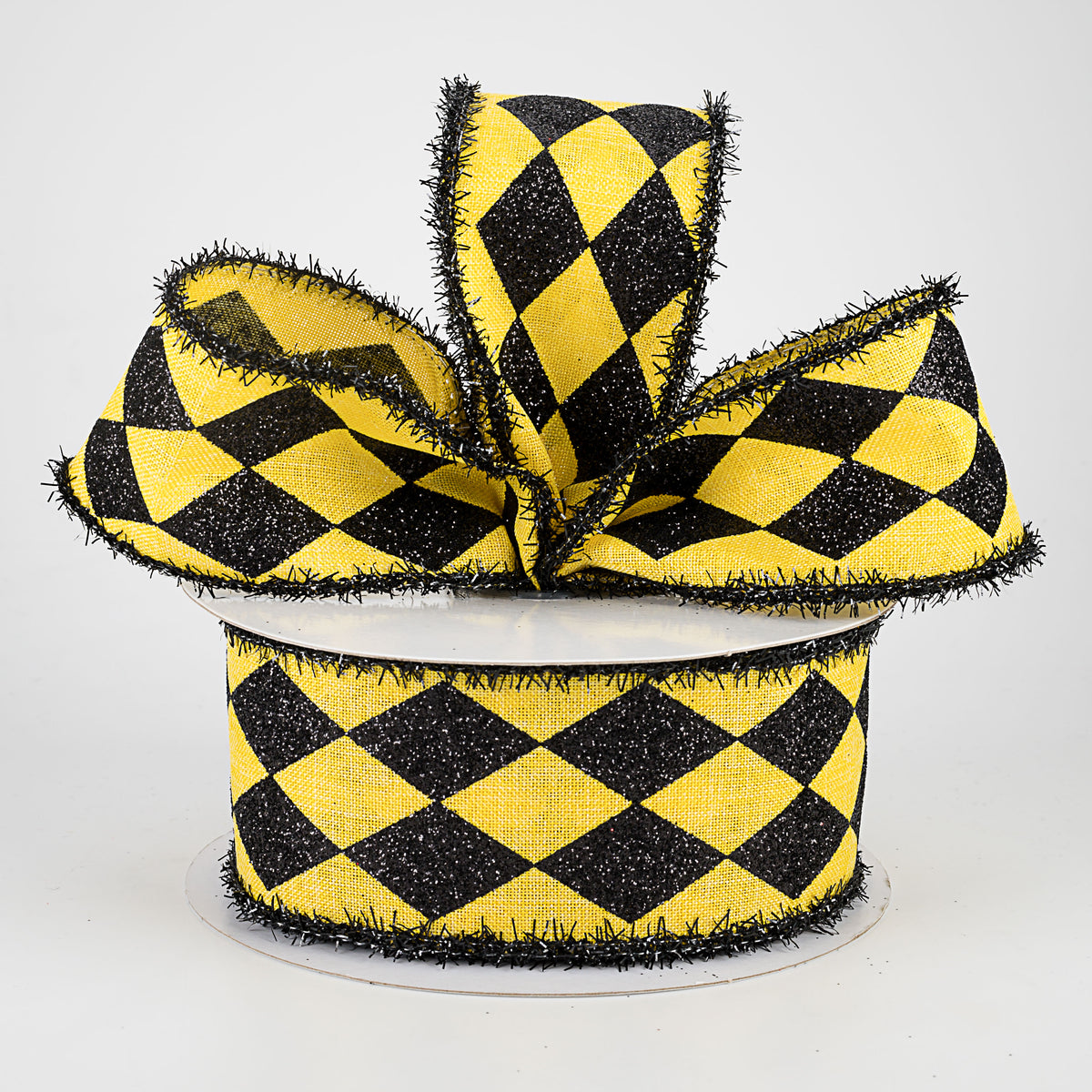 2" Glitter Harlequin Tinsel Edge Ribbon: Yellow (10 Yards) Lifestyle Photo