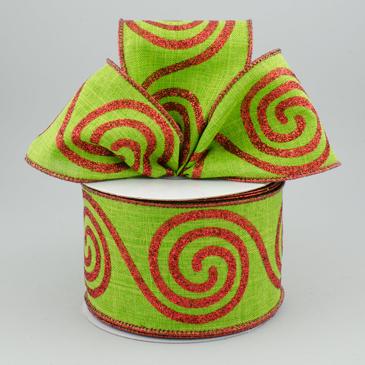 2.5" Glitter Large Swirl Ribbon: Fresh Green & Red (10 Yards) Lifestyle Photo