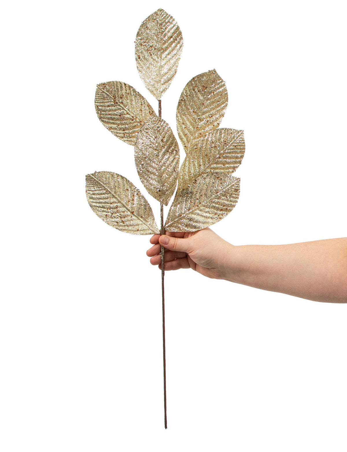 27" Glitter Leaf Spray: Champagne detail photo 3