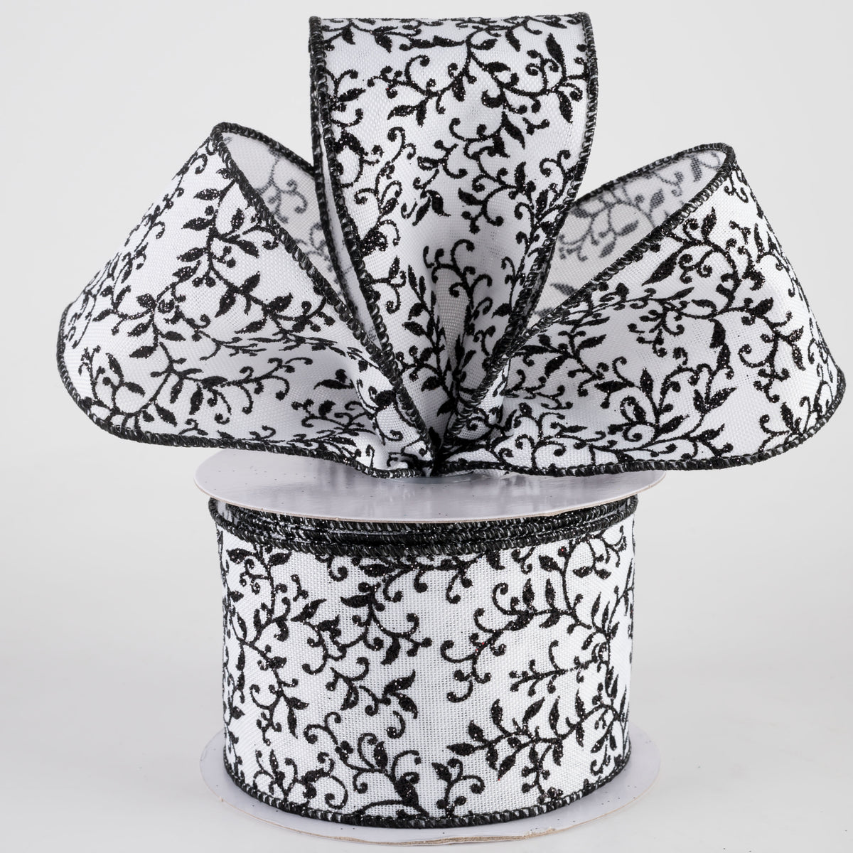2.5" Glitter Mini Leaf Vines Ribbon: Black & White (10 Yards) Lifestyle Photo