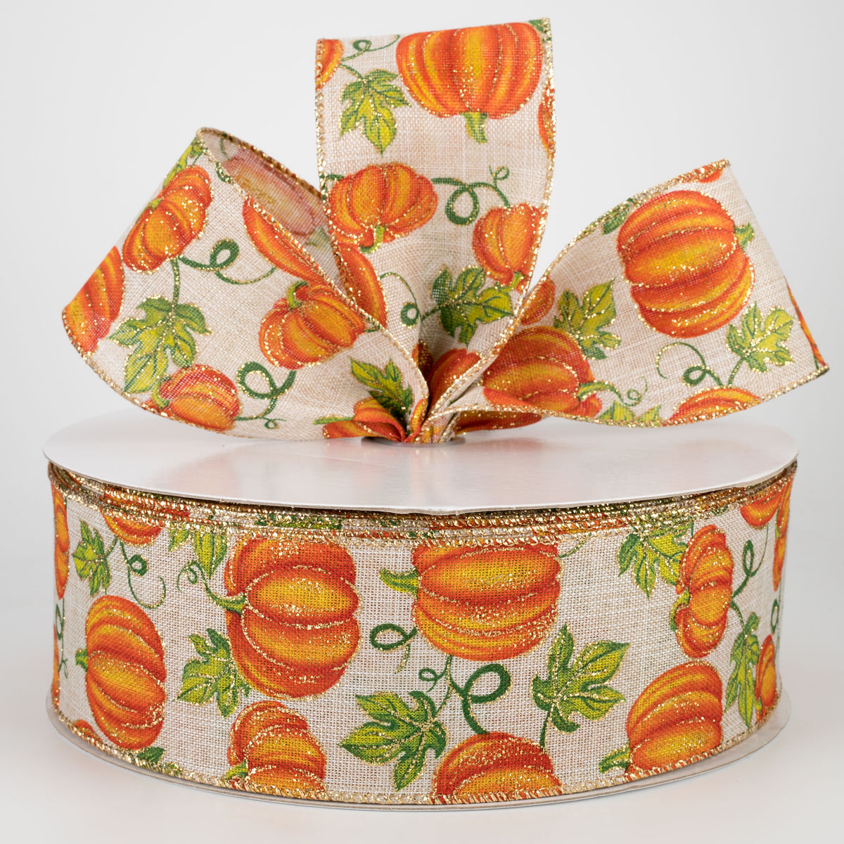 2.5" Glitter Orange Pumpkin Ribbon: Natural (50 Yards) Lifestyle Photo