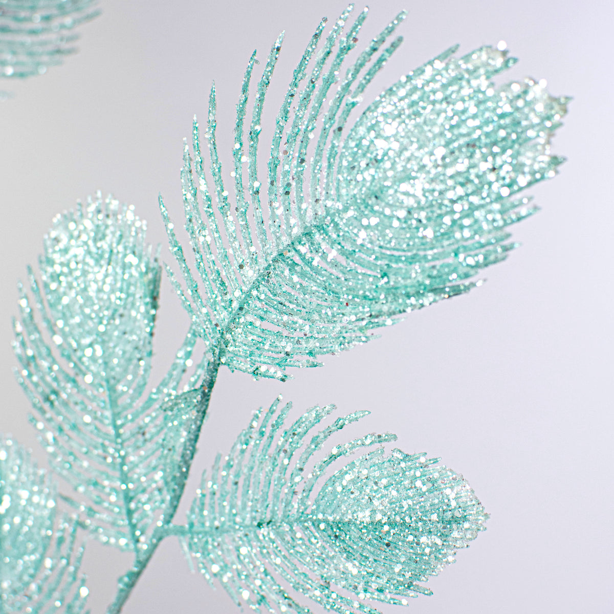 28" Glitter Peacock Feather Spray: Ice Blue Lifestyle Photo