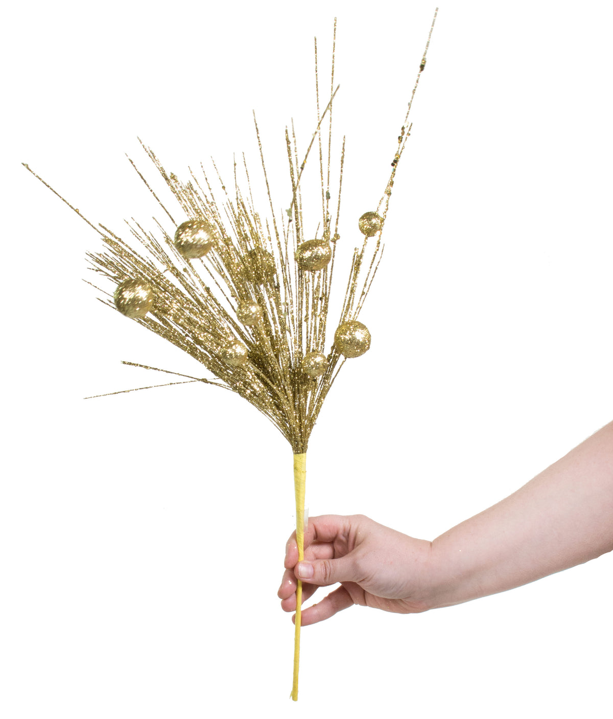 20" Glitter Pine Ball Spray: Gold Lifestyle Photo