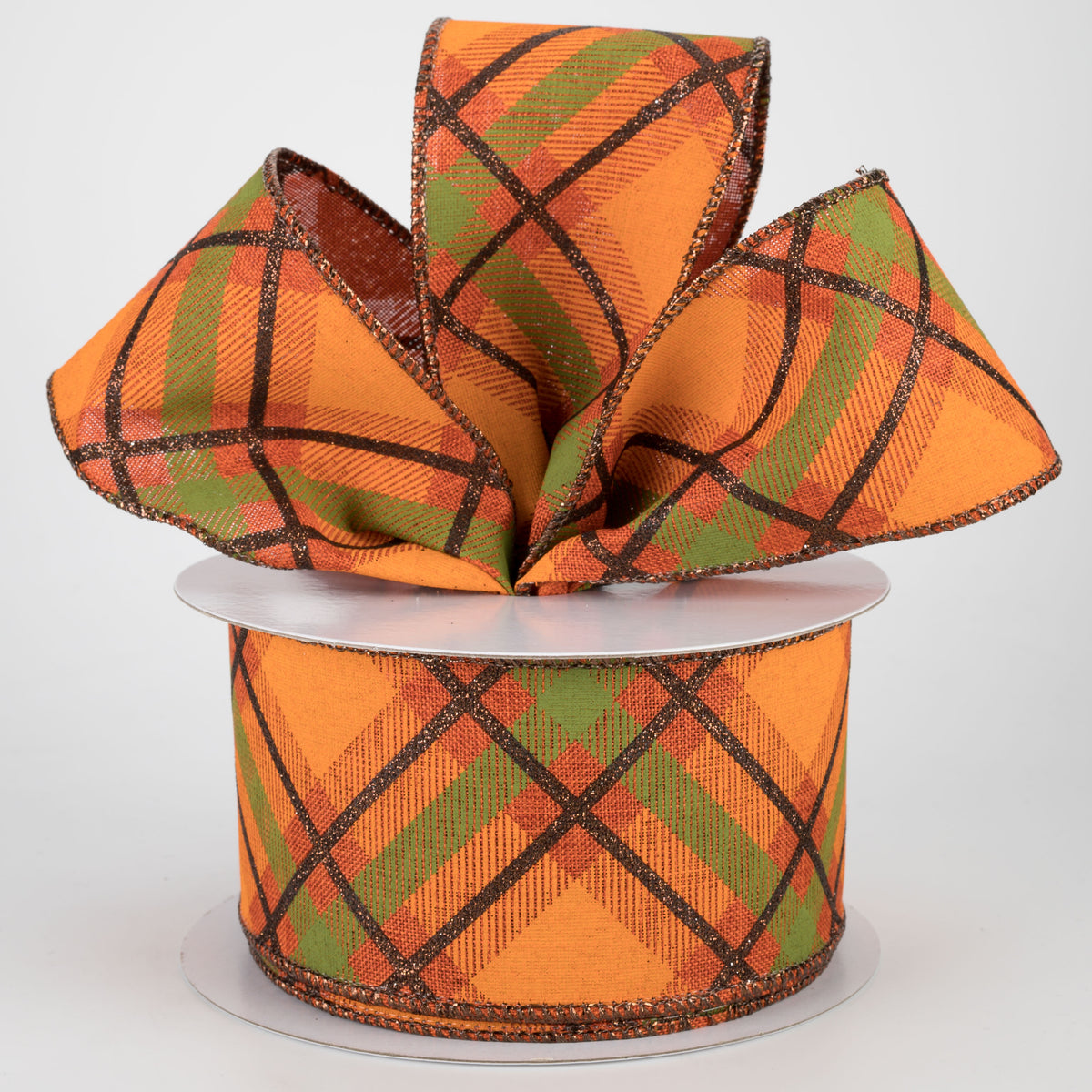 2.5" Glitter Plaid Ribbon: Rust, Brown, Orange, Moss (10 Yards) Lifestyle Photo