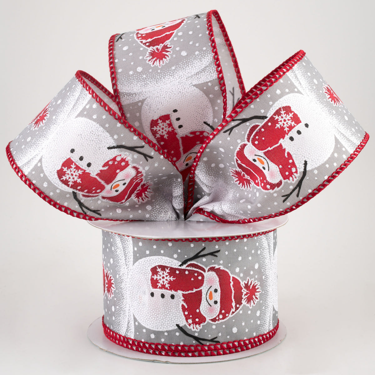 2.5" Glitter Snow Standing Snowman Ribbon: Grey (10 Yards) Lifestyle Photo