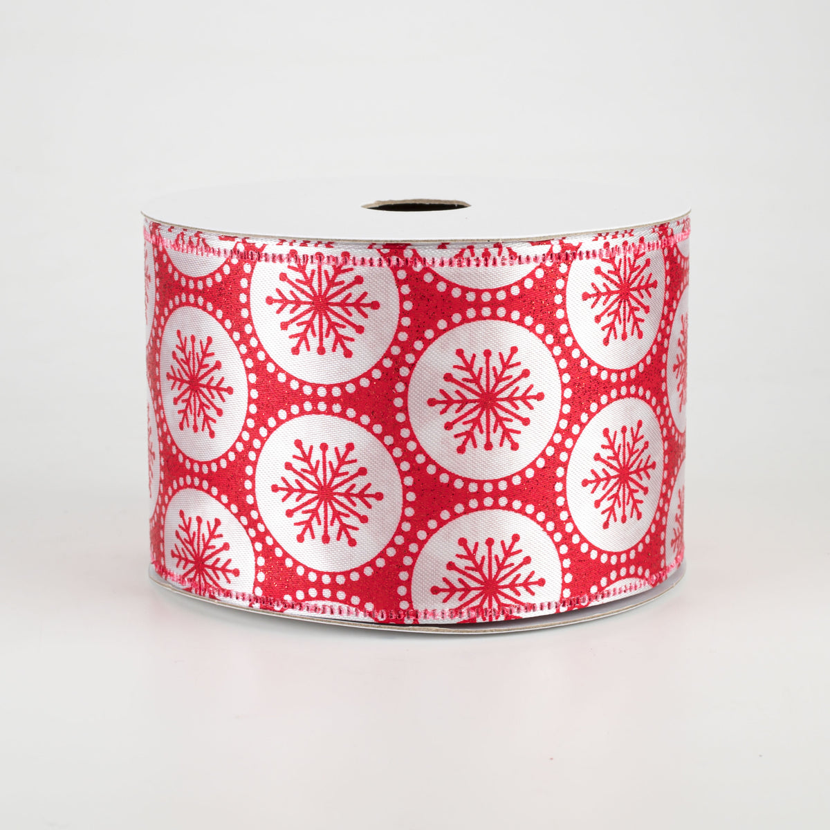 2.5" Glitter Snowflake Dots Ribbon: Red (10 Yards)