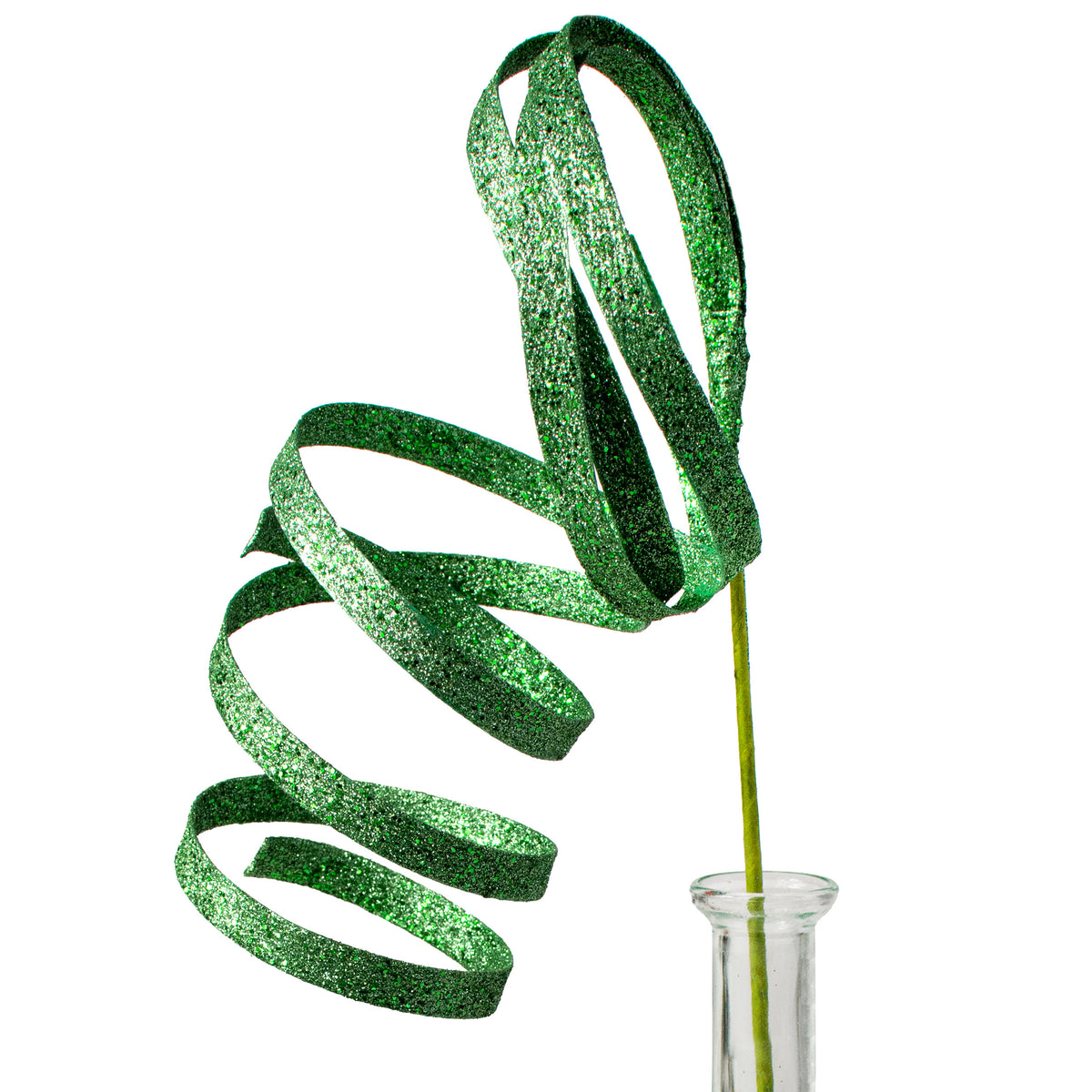 25" Glitter Spiral Ribbon Spray: Basil Green Item Number: 128668
