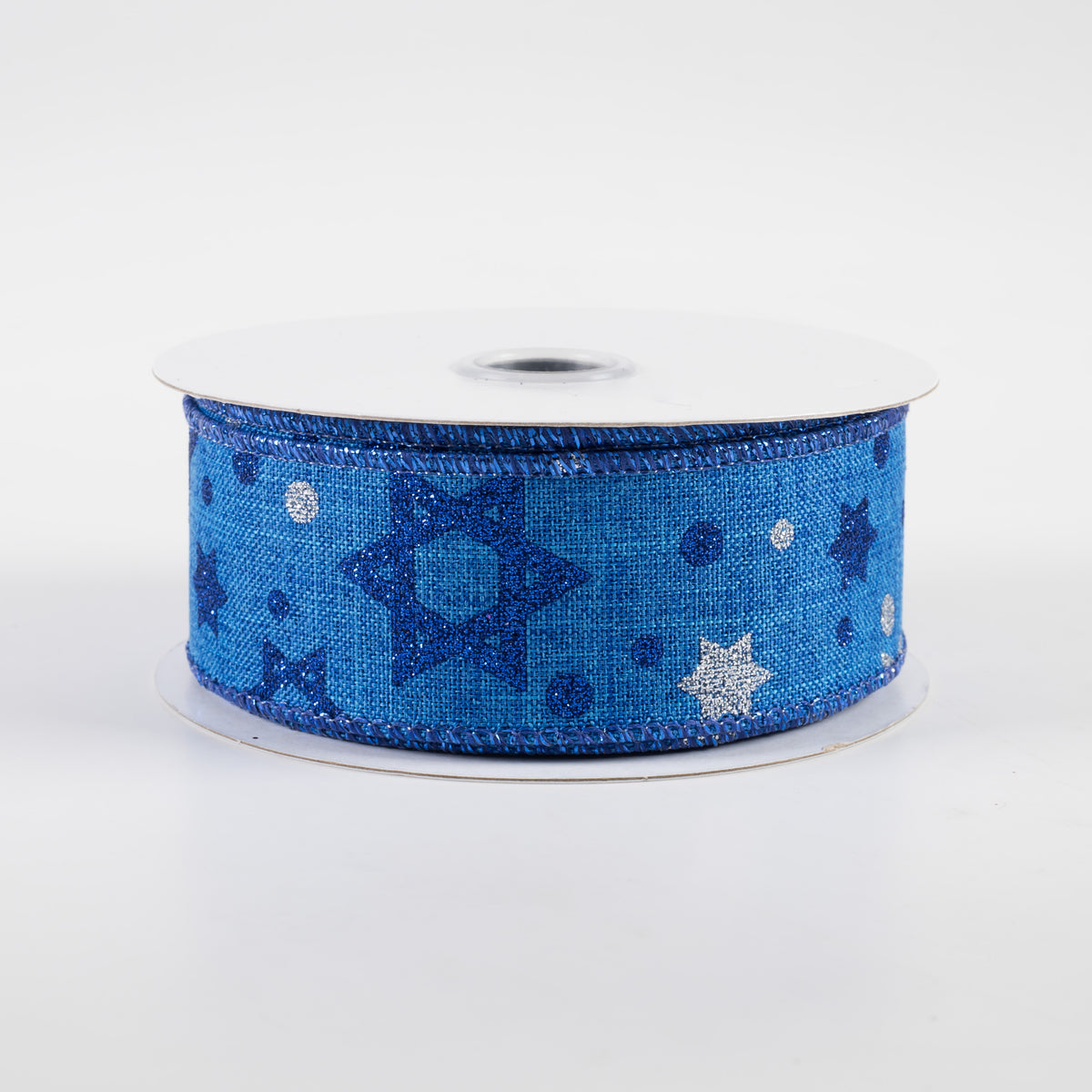 1.5" Glitter Star of David Ribbon: Royal Blue (10 Yards)