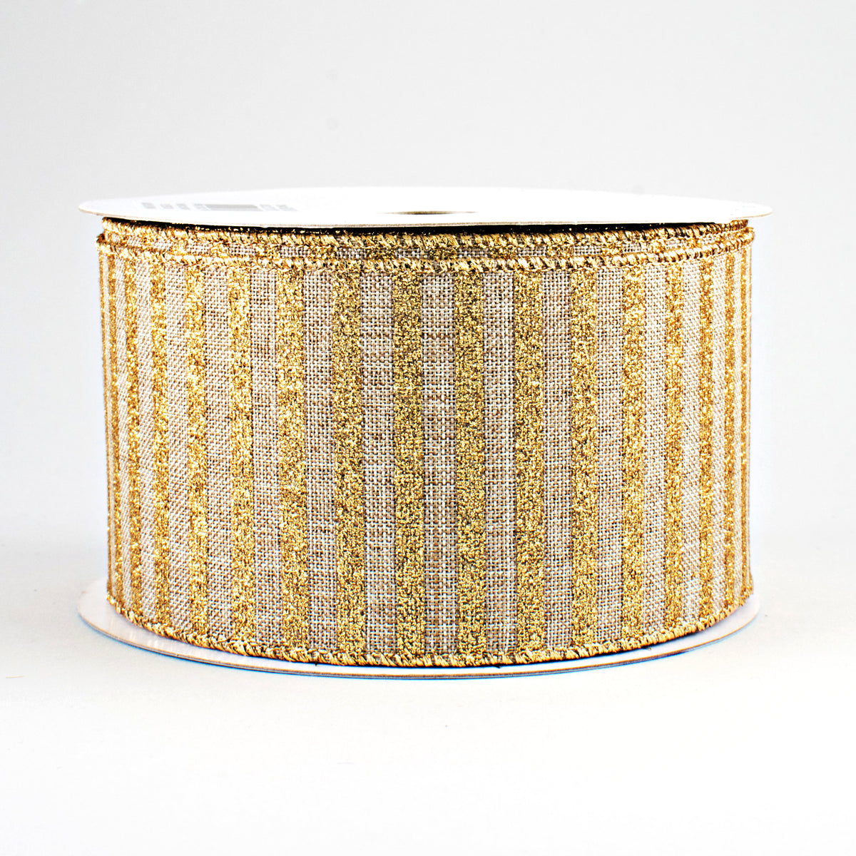 2.5" Glitter Stripe Canvas Ribbon: Beige & Gold (10 Yards)