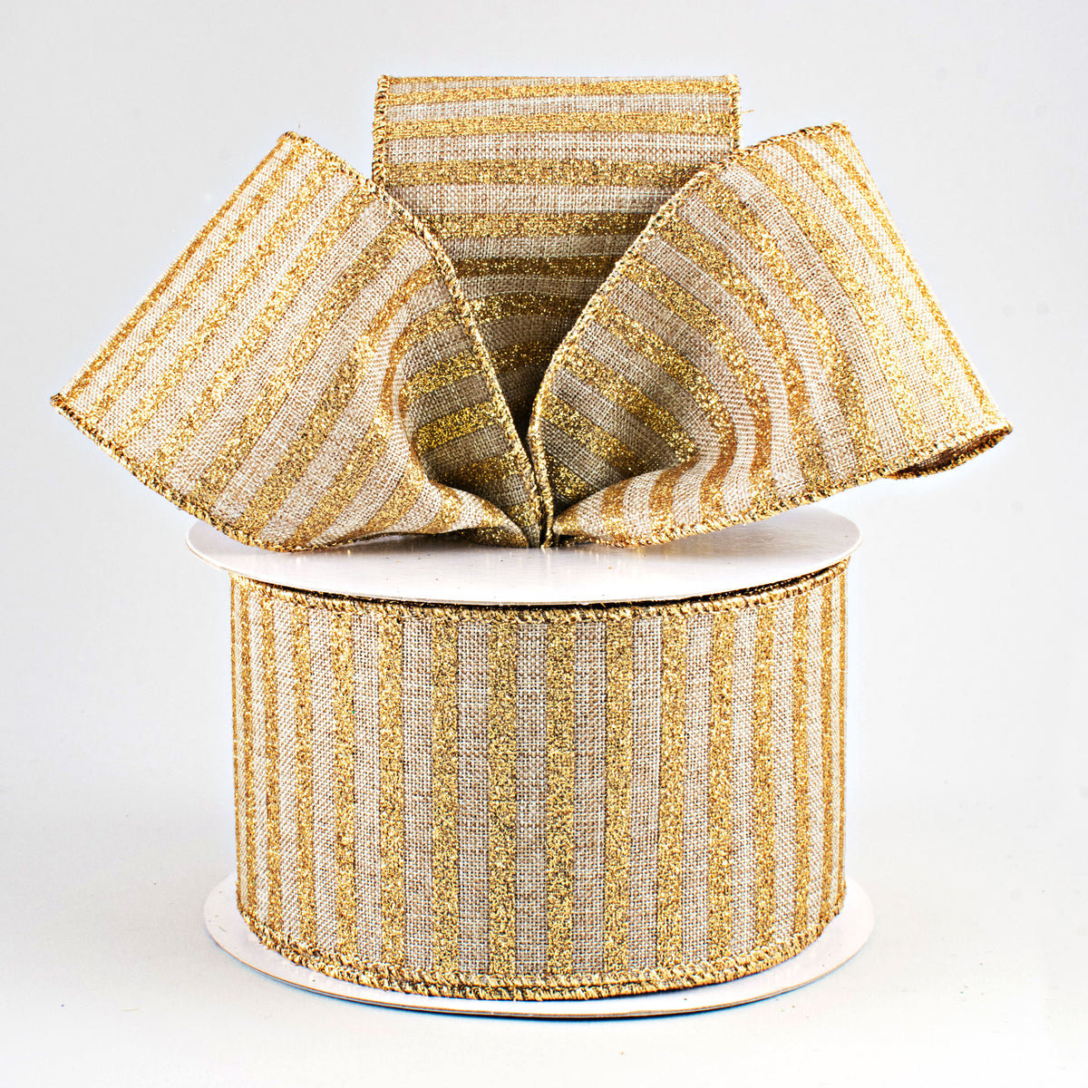2.5" Glitter Stripe Canvas Ribbon: Beige & Gold (10 Yards) Lifestyle Photo