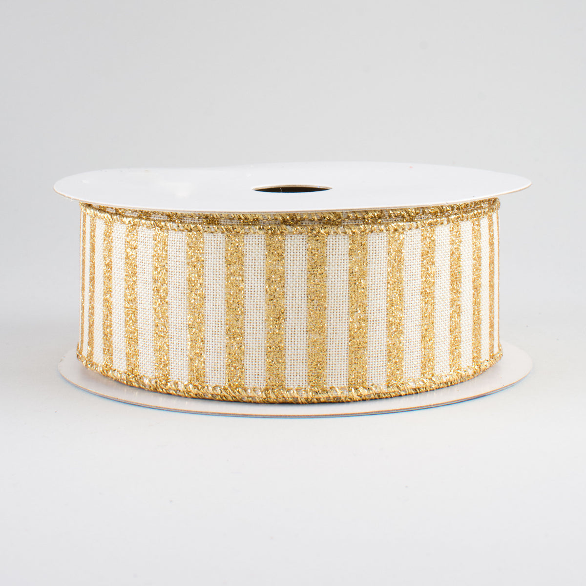 1.5" Glitter Stripe Canvas Ribbon: Cream & Gold (10 Yards)