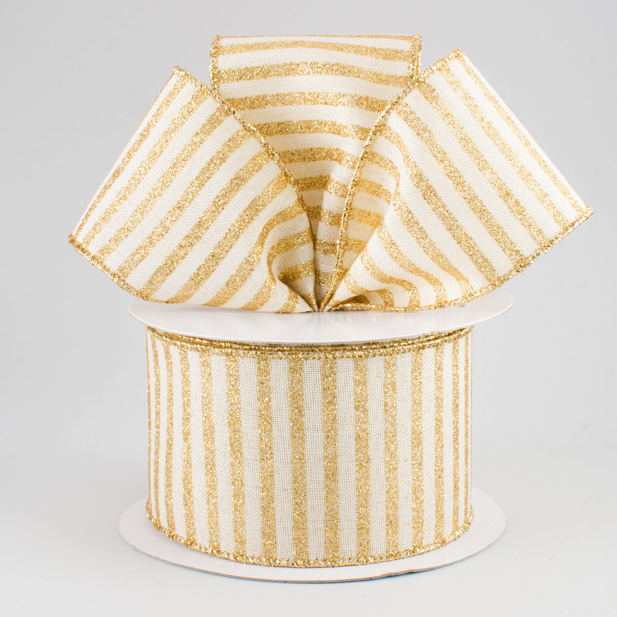 2.5" Glitter Stripe Canvas Ribbon: Cream & Gold (10 Yards) Lifestyle Photo