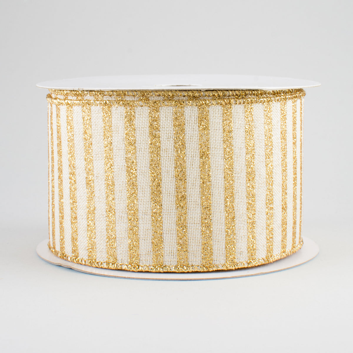 2.5" Glitter Stripe Canvas Ribbon: Cream & Gold (10 Yards)