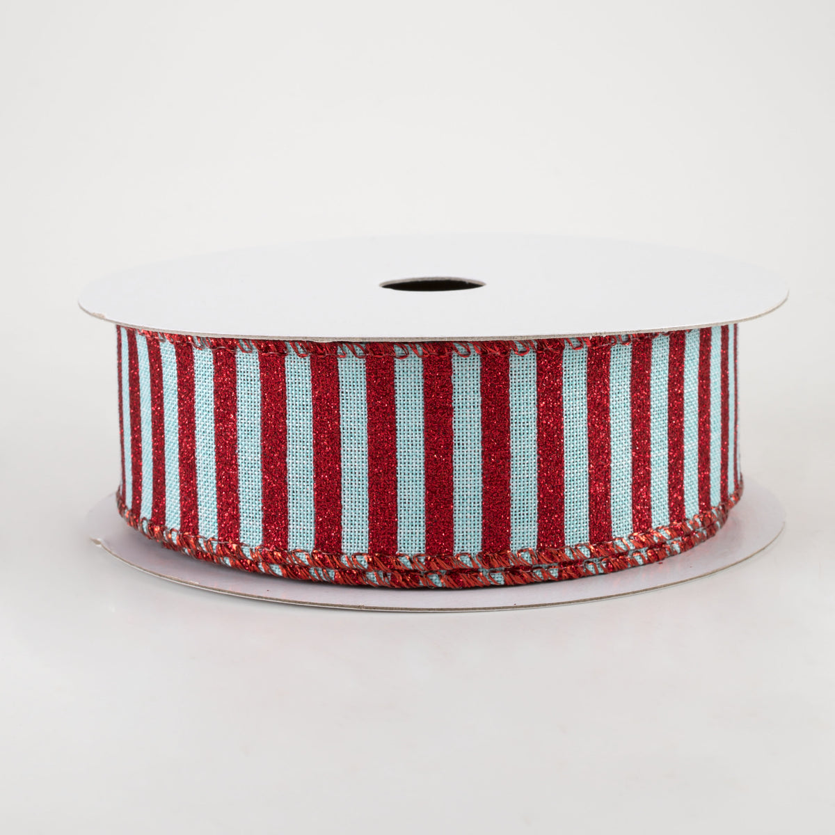 1.5" Glitter Stripe Canvas Ribbon: Ice Blue & Red (10 Yards)