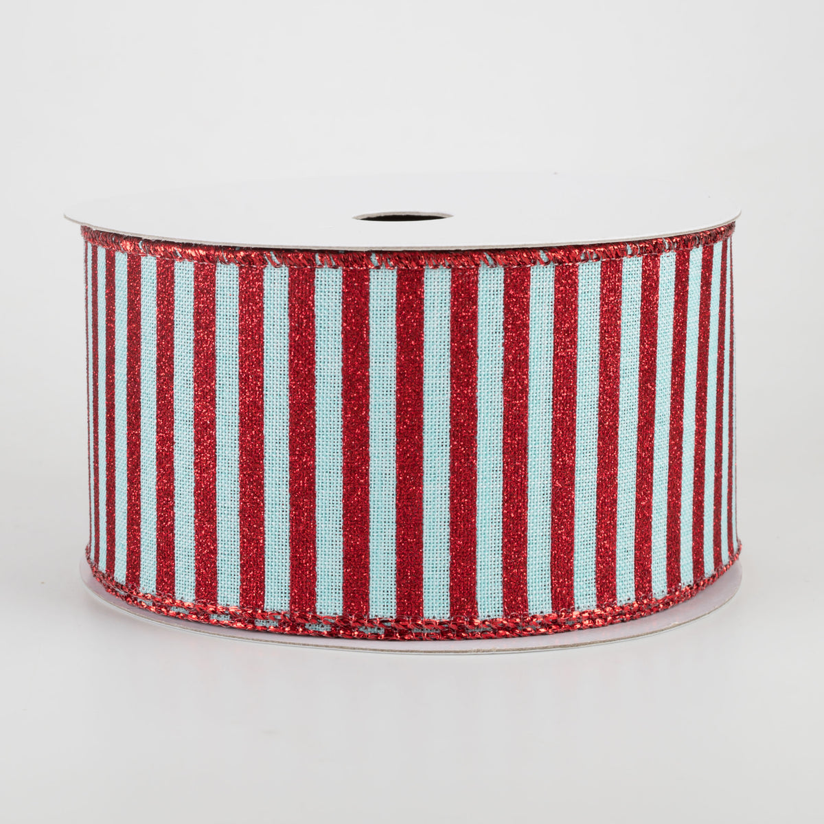 2.5" Glitter Stripe Canvas Ribbon: Ice Blue & Red (10 Yards)