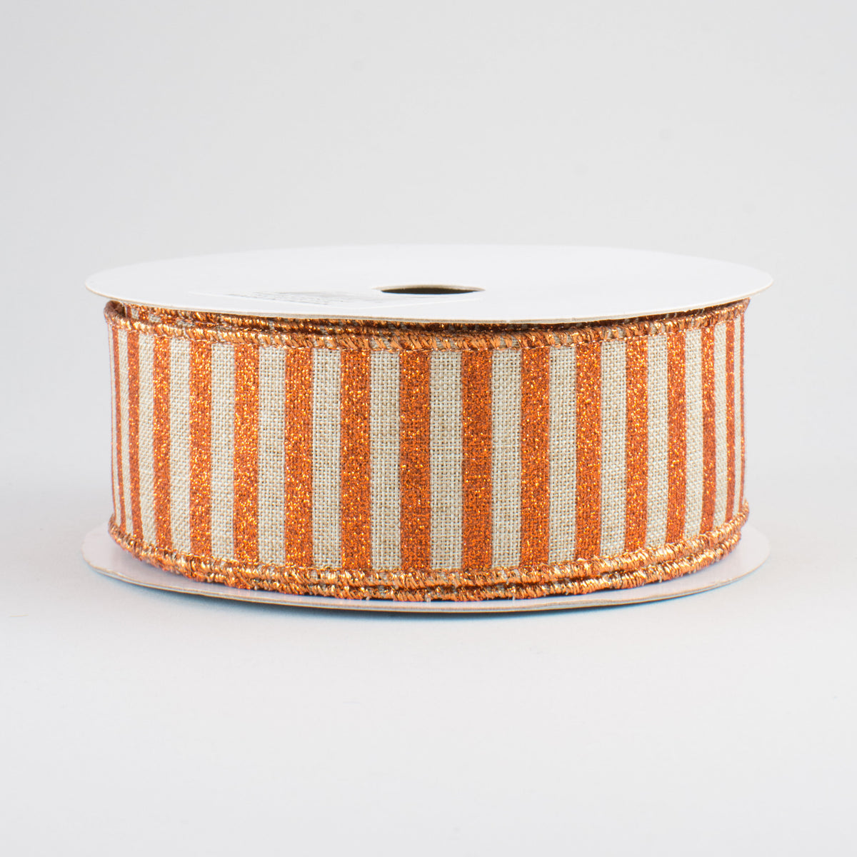 1.5" Glitter Stripe Canvas Ribbon: Natural & Bright Orange (10 Yards)