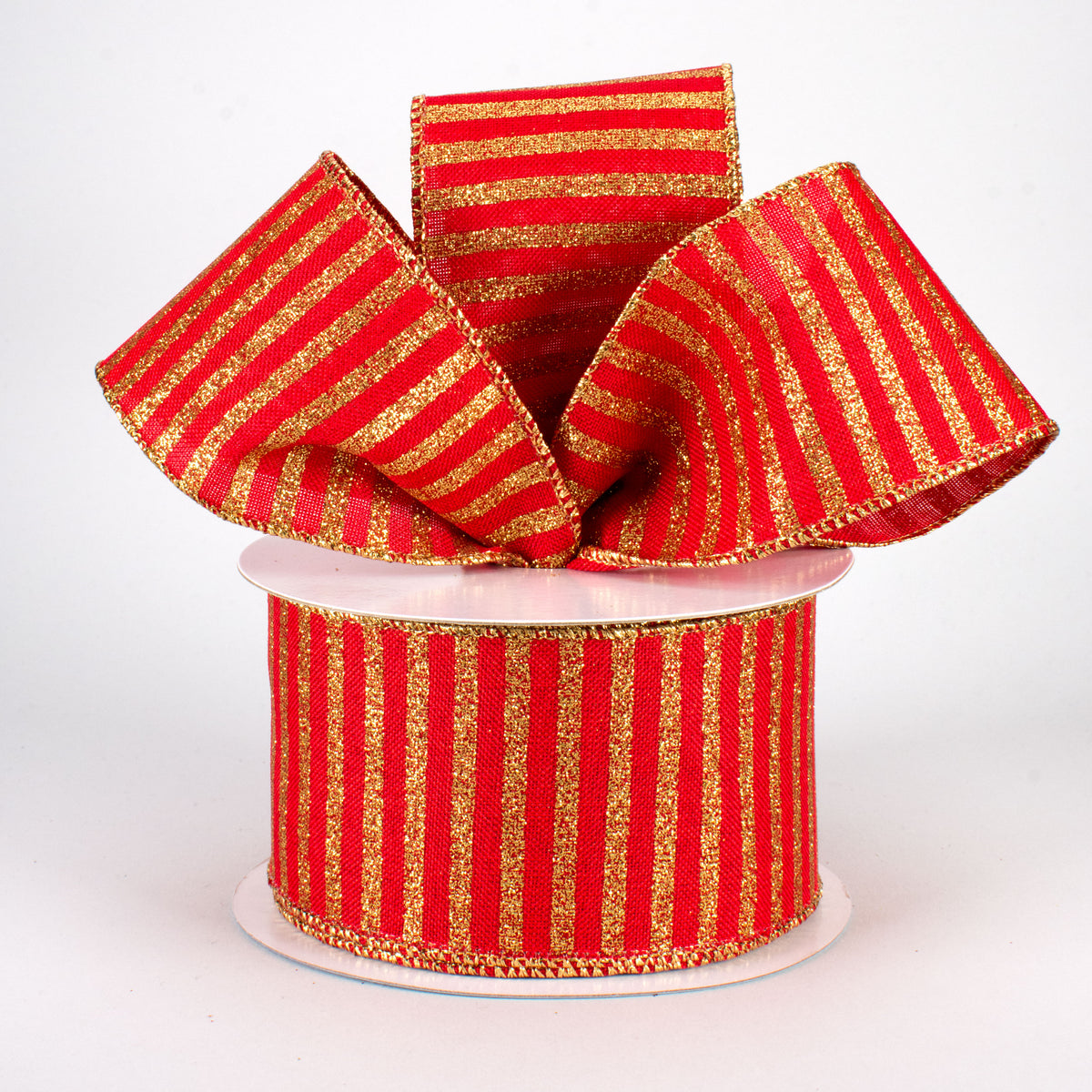 2.5" Glitter Stripe Canvas Ribbon: Red & Gold (10 Yards) Lifestyle Photo