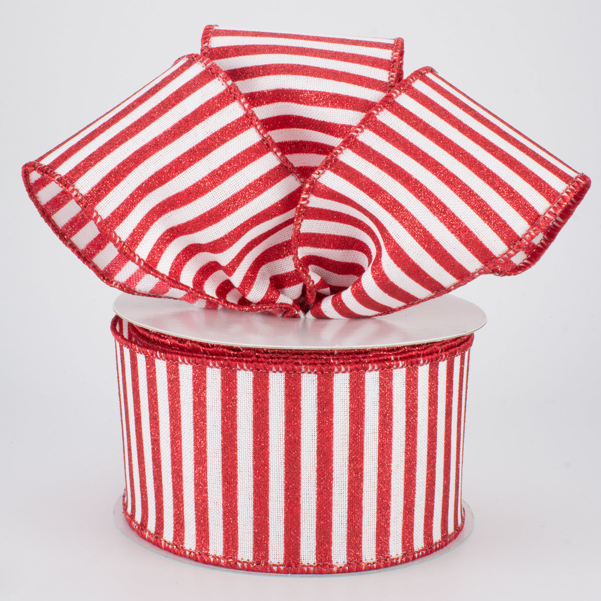 2.5" Glitter Stripe Canvas Ribbon: White & Red (10 Yards) Lifestyle Photo
