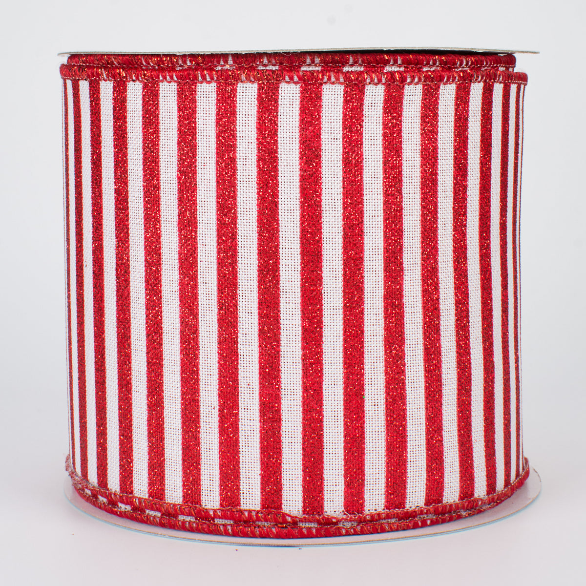 4" Glitter Stripe Canvas Ribbon: White & Red (10 Yards)