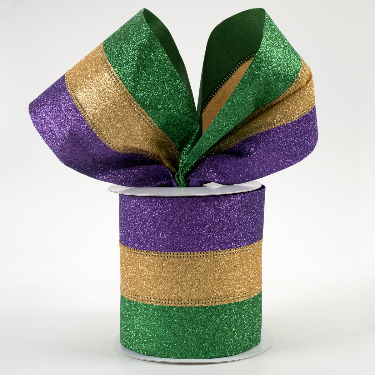4" Glitter Stripe Ribbon: Mardi Gras (10 Yards) Lifestyle Photo