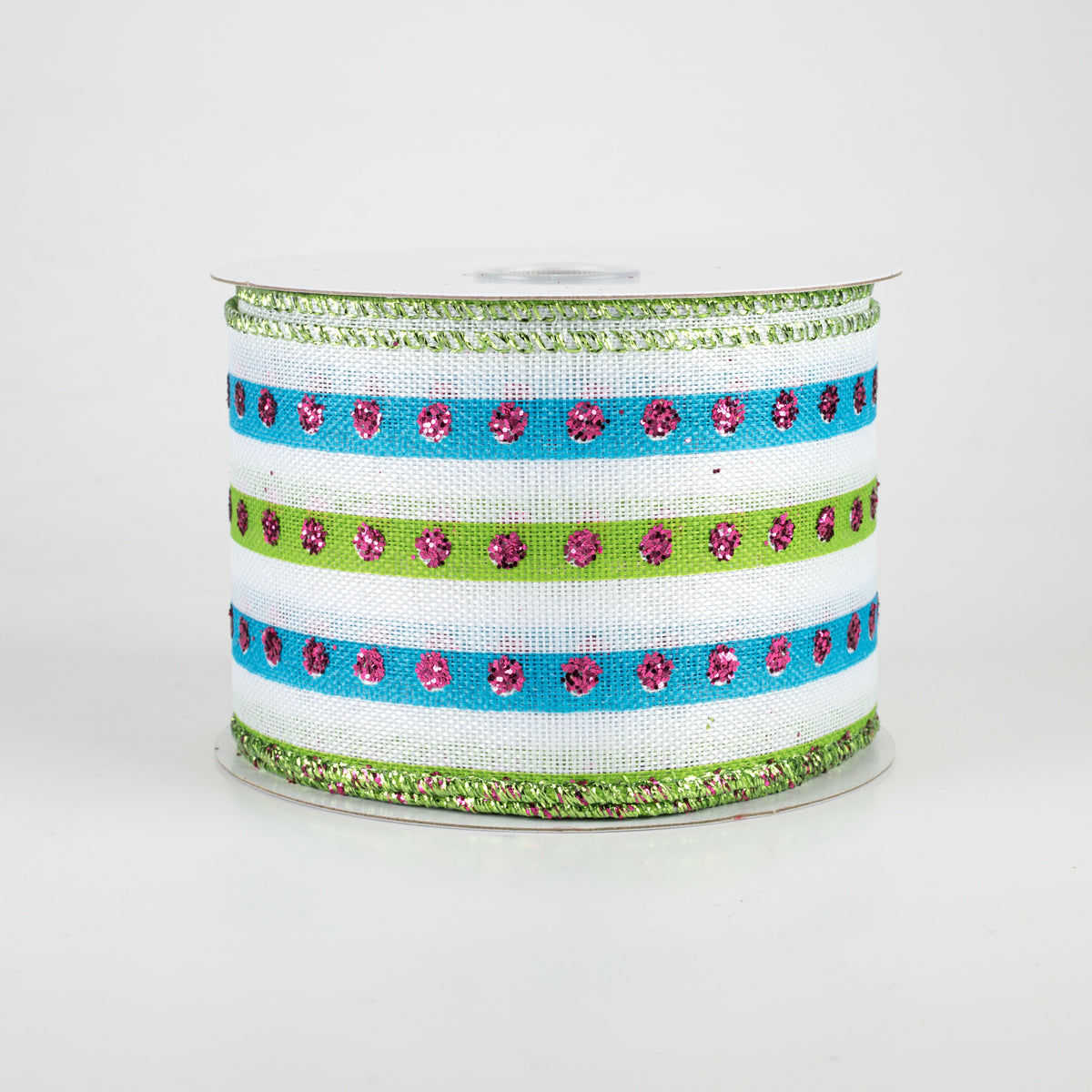2.5" Glitter Studded Stripe Ribbon: Teal & Lime (10 Yards)