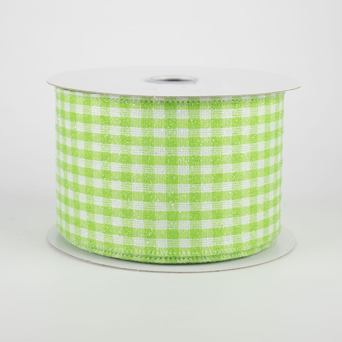 2.5" Glitter Woven Gingham Check Ribbon: Lime Green (10 Yards)