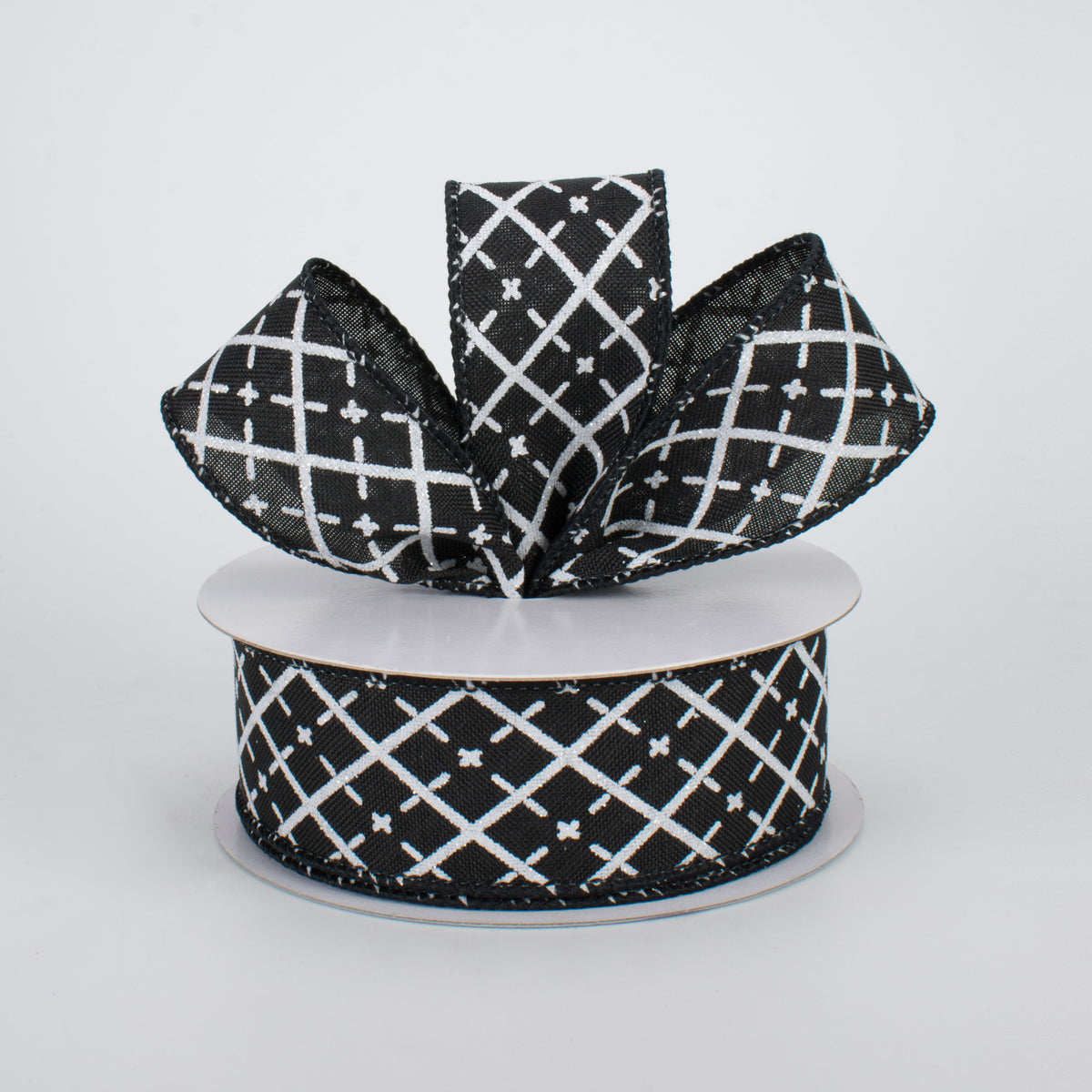 1.5" Glittered Argyle Ribbon: Black & White (10 Yards) Lifestyle Photo