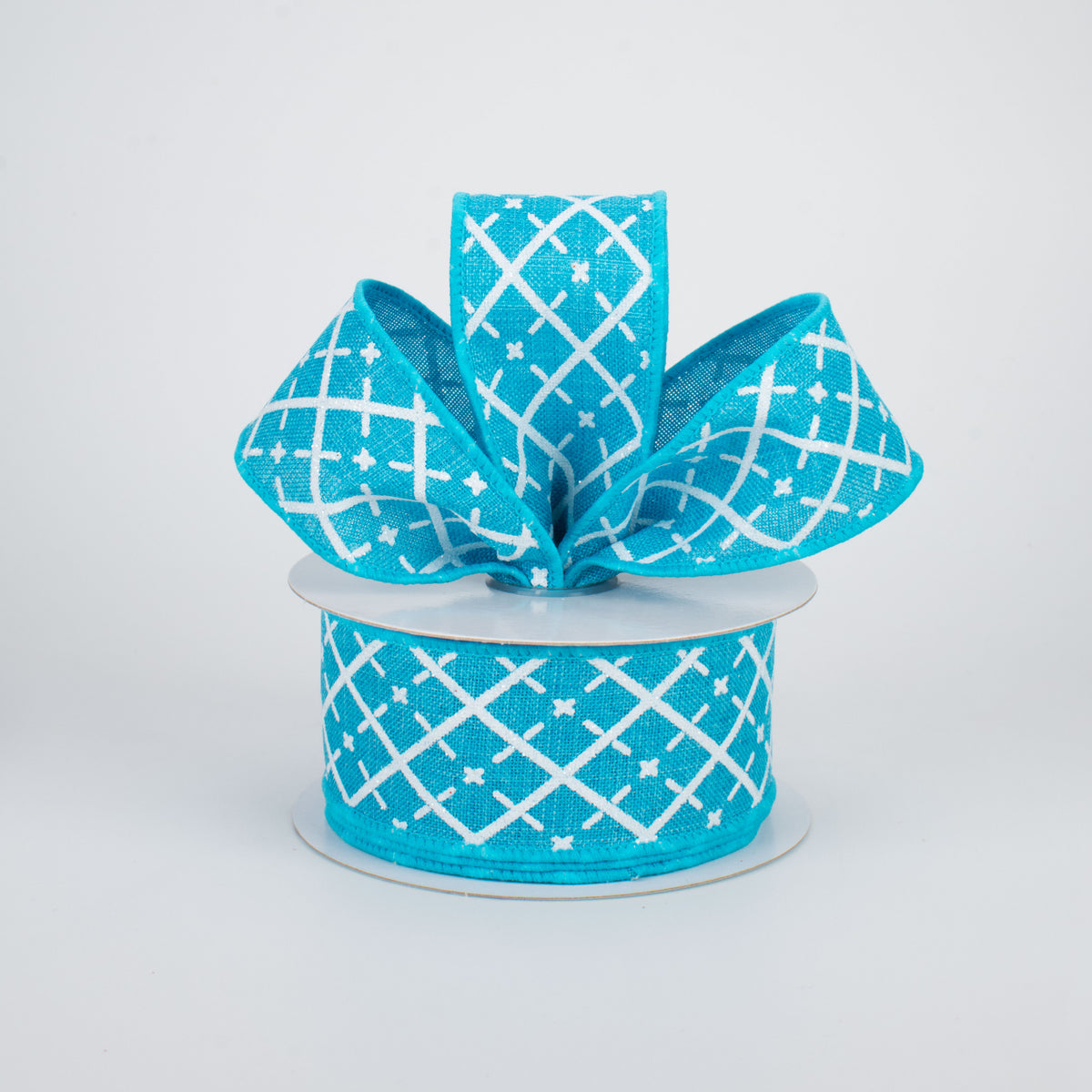 1.5" Glittered Argyle Ribbon: Turquoise & White (10 Yards) Lifestyle Photo