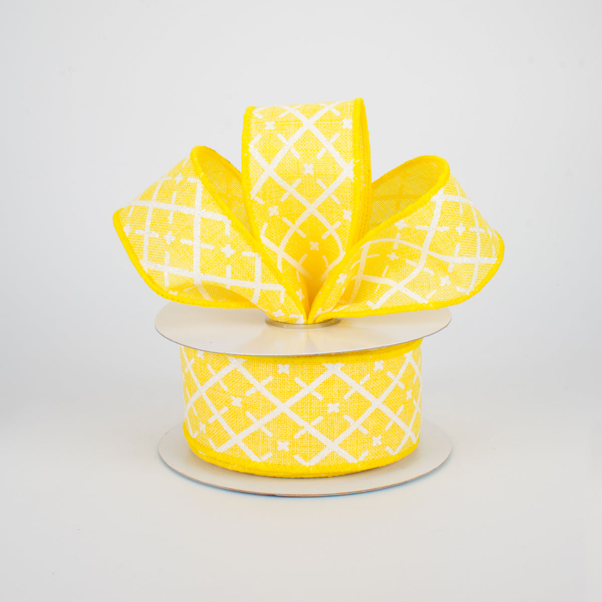 1.5" Glittered Argyle Ribbon: Yellow & White (10 Yards) Lifestyle Photo