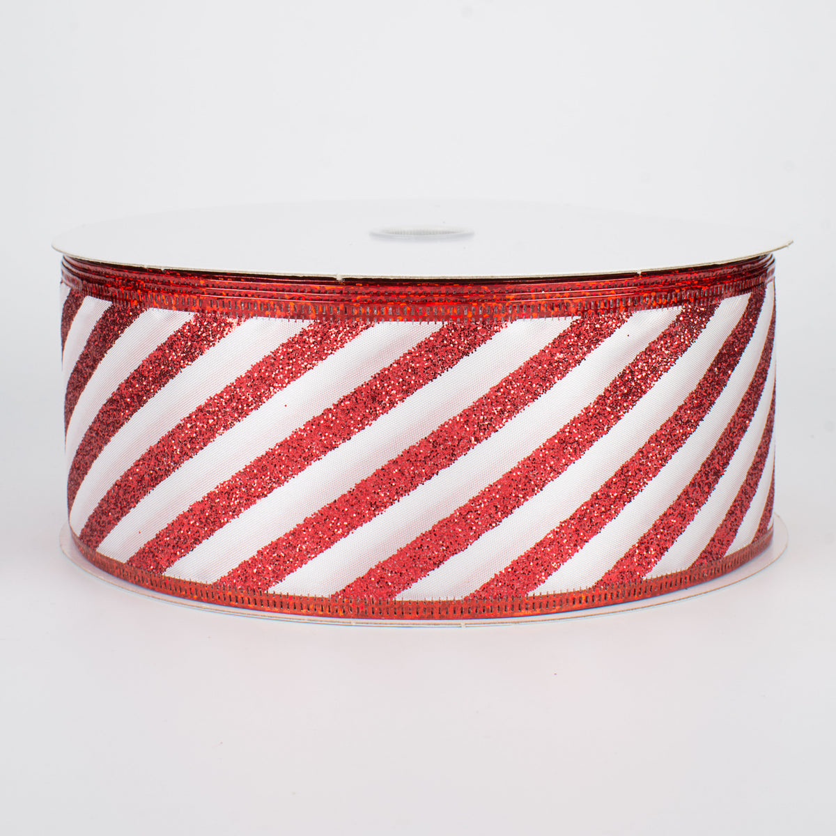 2.5" Glittered Candy Cane Stripes Ribbon (50 Yards)