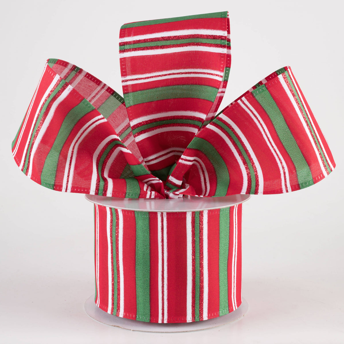 2.5" Glittered Candy Stripes Ribbon: Red, Emerald & White (10 Yards) Lifestyle Photo