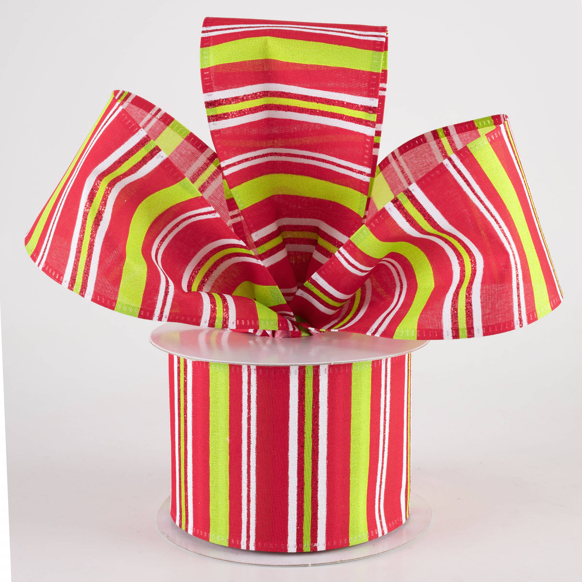 2.5" Glittered Candy Stripes Ribbon: Red, Lime & White (10 Yards) Lifestyle Photo