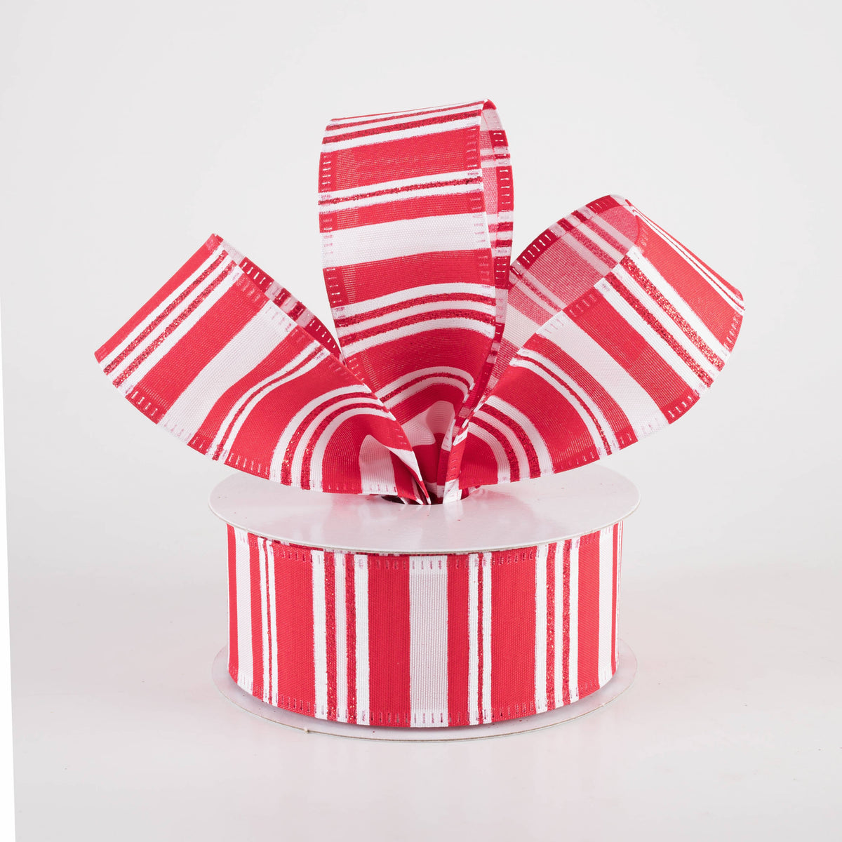 1.5" Glittered Candy Stripes Ribbon: Red & White (10 Yards) Lifestyle Photo