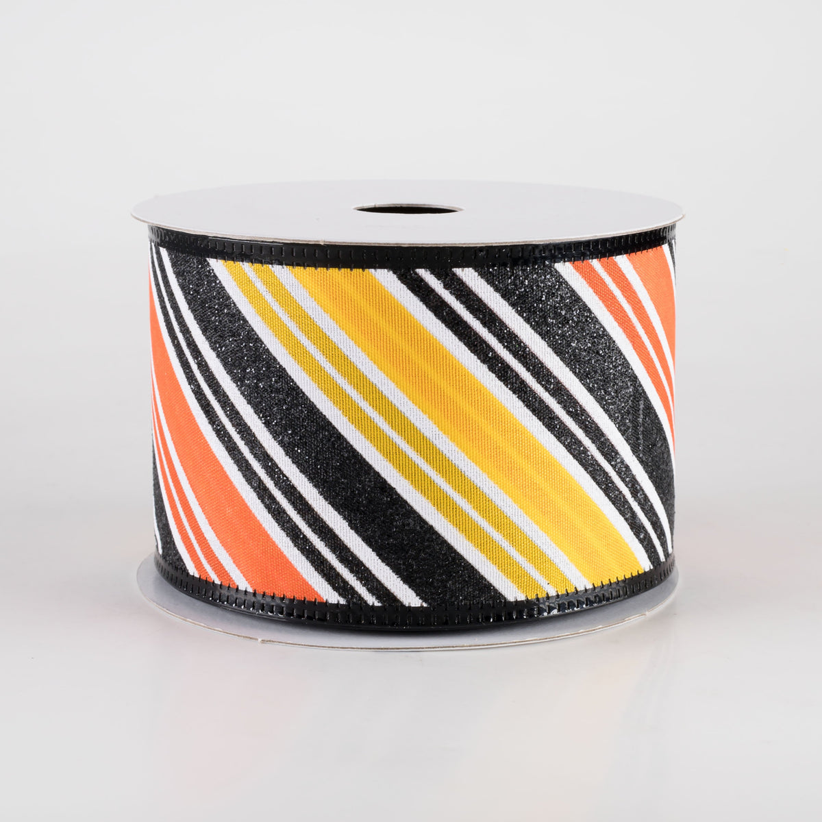 2.5" Glittered Diagonal Stripes Ribbon: Yellow, Orange & Black (10 Yards) Item Number: 56425-40-22