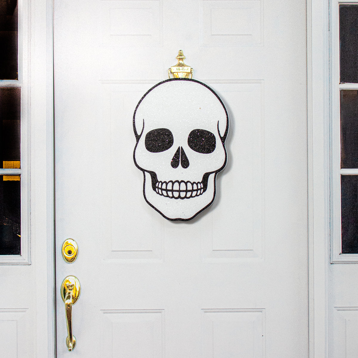20" Glittered EVA Foam Skull Door Hanger Lifestyle Photo