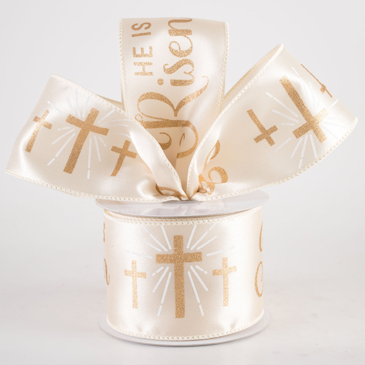2.5" Glittered He is Risen Ribbon: Ivory (10 Yards) Lifestyle Photo