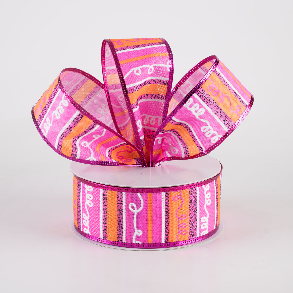 1.5" Glittered Loopy Stripes Ribbon: Hot Pink & Orange (10 Yards) Lifestyle Photo