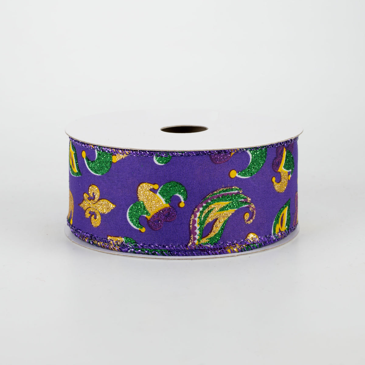 1.5" Glittered Mardi Gras Mask & Hat Ribbon (10 Yards)