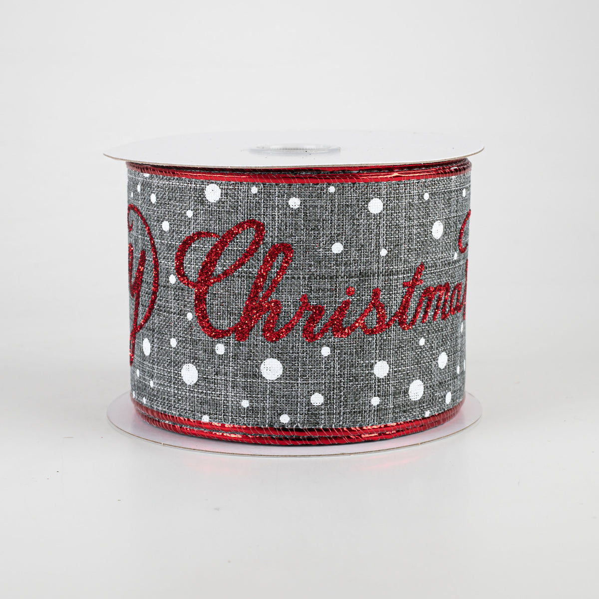 2.5" Glittered Merry Christmas Ribbon: Grey, Red, White (10 Yards)