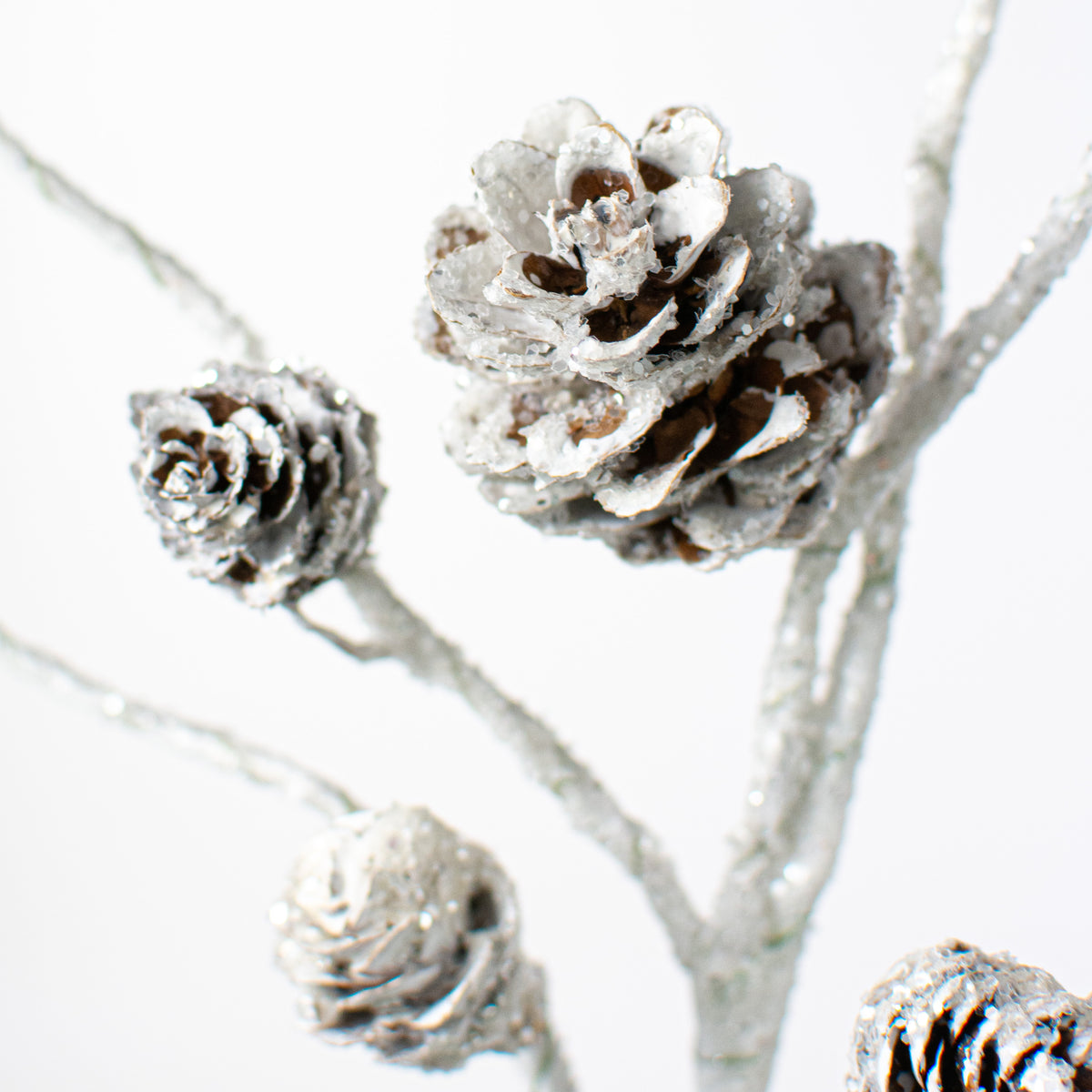 31" Glittered Mini Pinecone Birch Spray: White Lifestyle Photo
