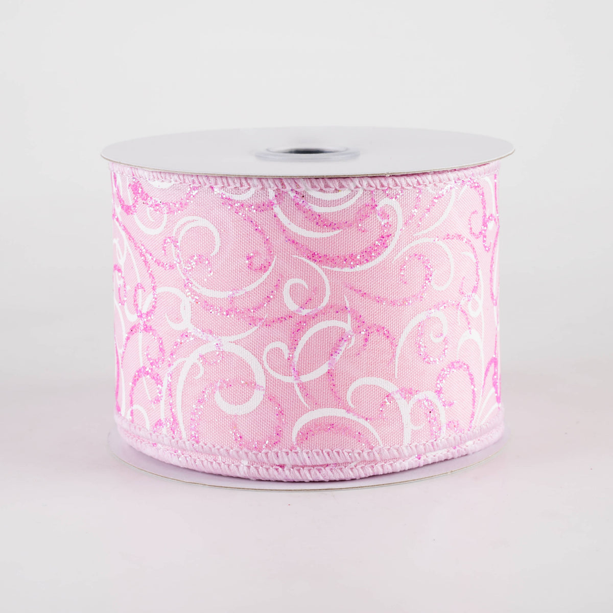 2.5" Glittered Multi Swirls Ribbon: Iridescent Pink & White on Pink (10 Yards) Item Number: RGF132715