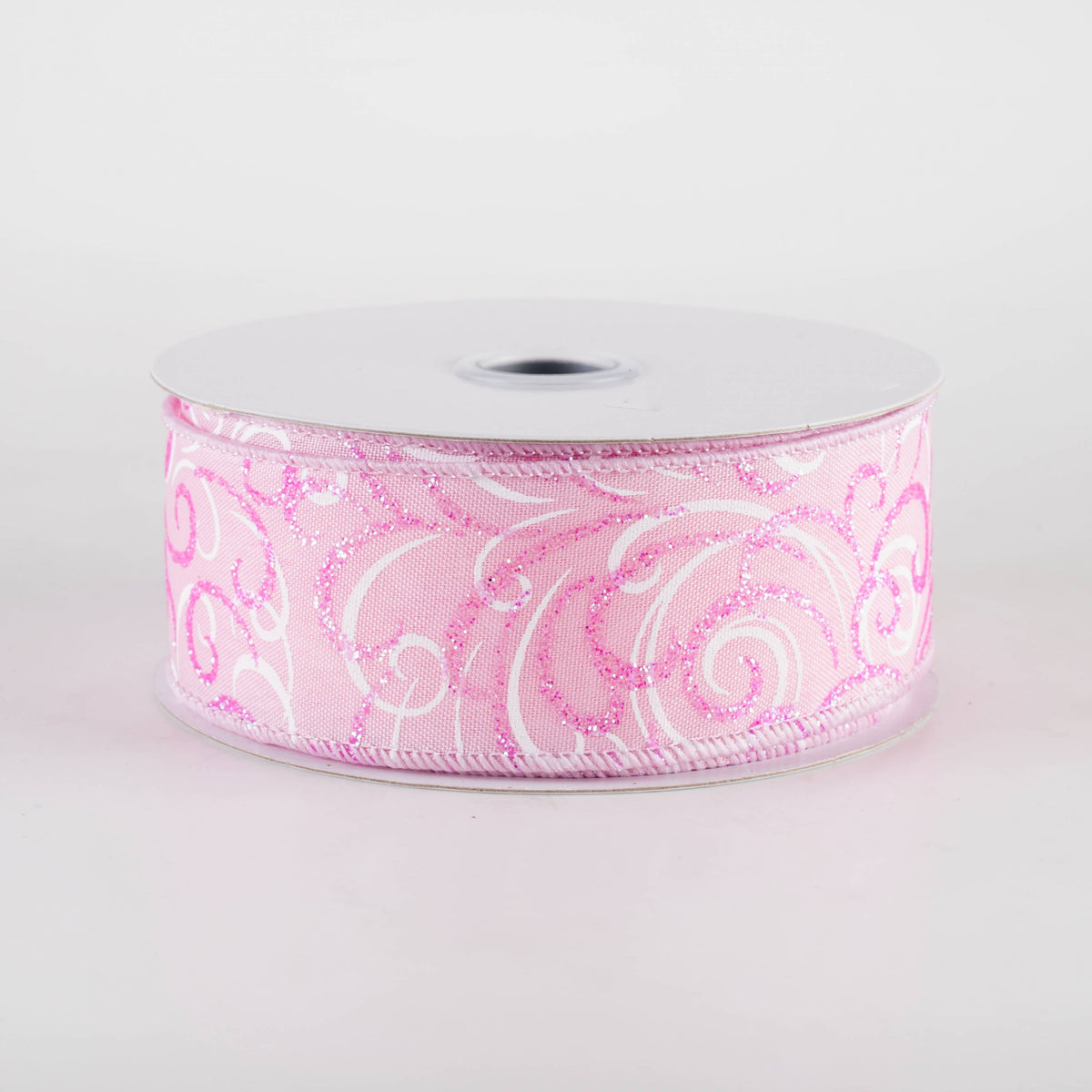 1.5" Glittered Multi Swirls Ribbon: Iridescent Pink & White on Pink (10 Yards) Item Number: RGF132615